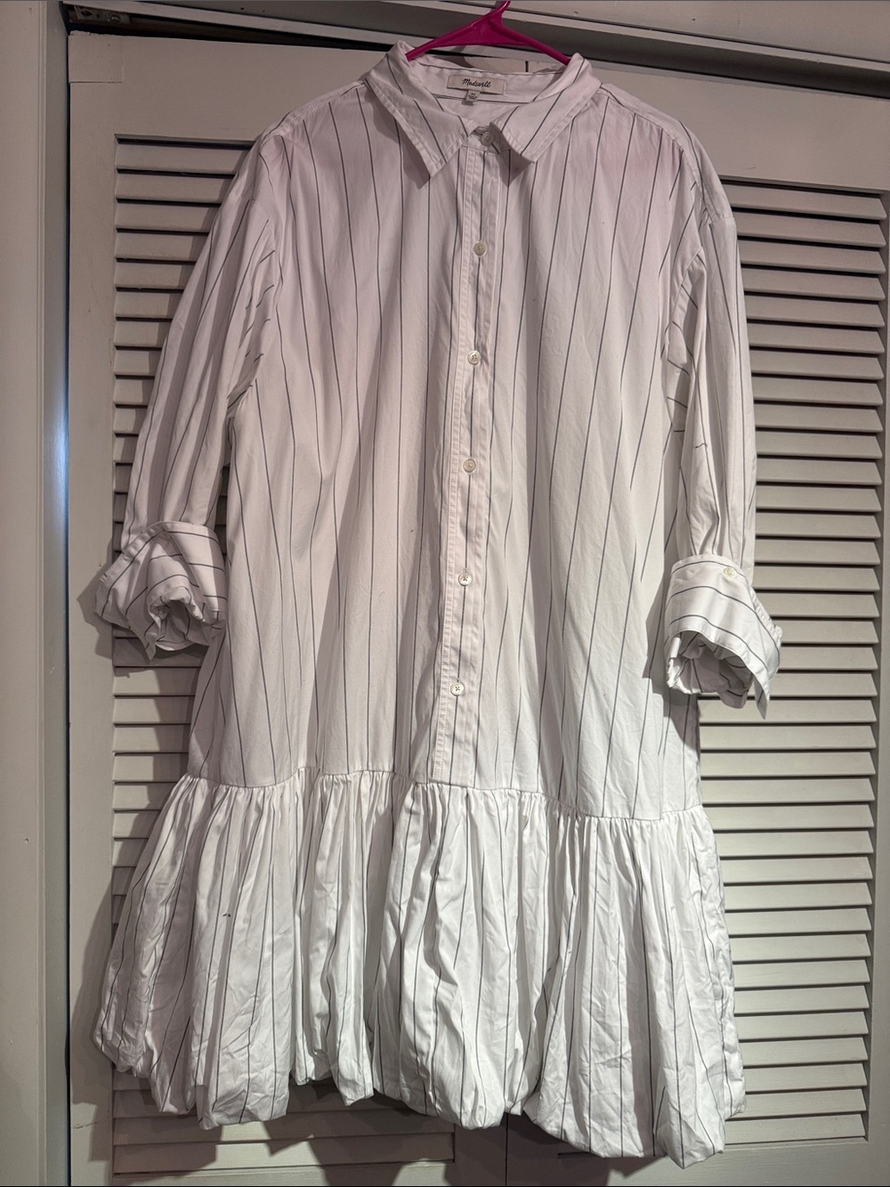 Madewell White Dress with Thin Gray Pinstripes